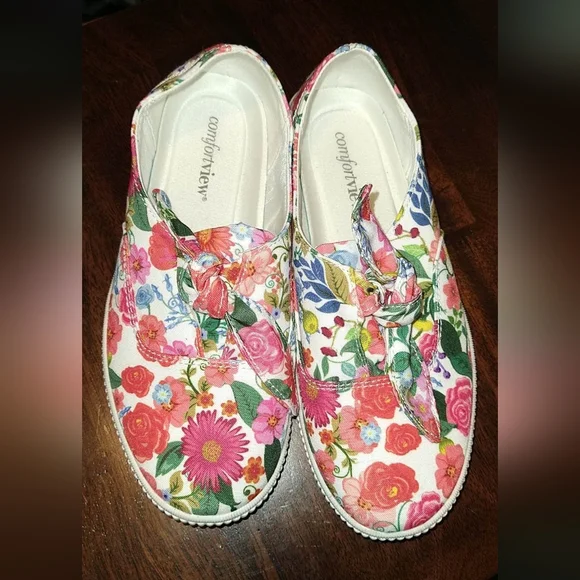 Sz 8 Comfortview Floral Slip on sneaker cottagecore spring walking memory foam - Picture 3 of 3